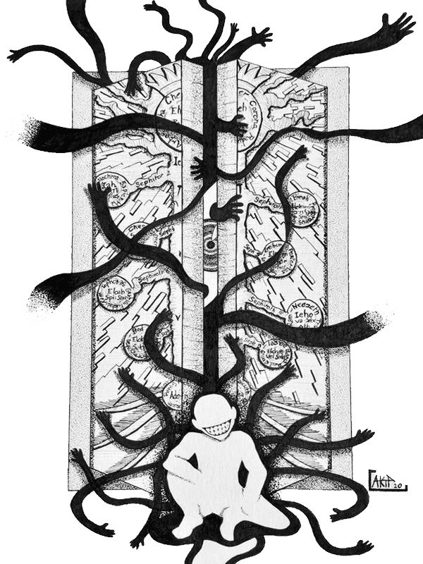 Gate of Truth for Kindle Paperwhite e-reader wallpaper or screensaver featuring figures and branches and more