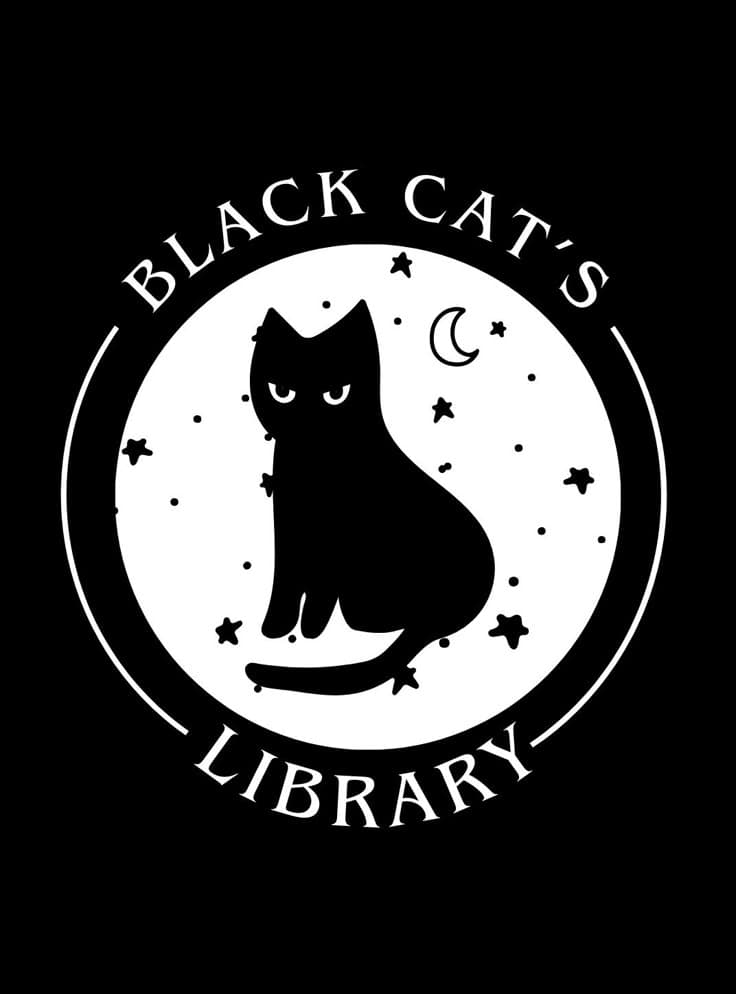 black cat's library for Kindle Paperwhite e-reader wallpaper or screensaver featuring cat and library and more
