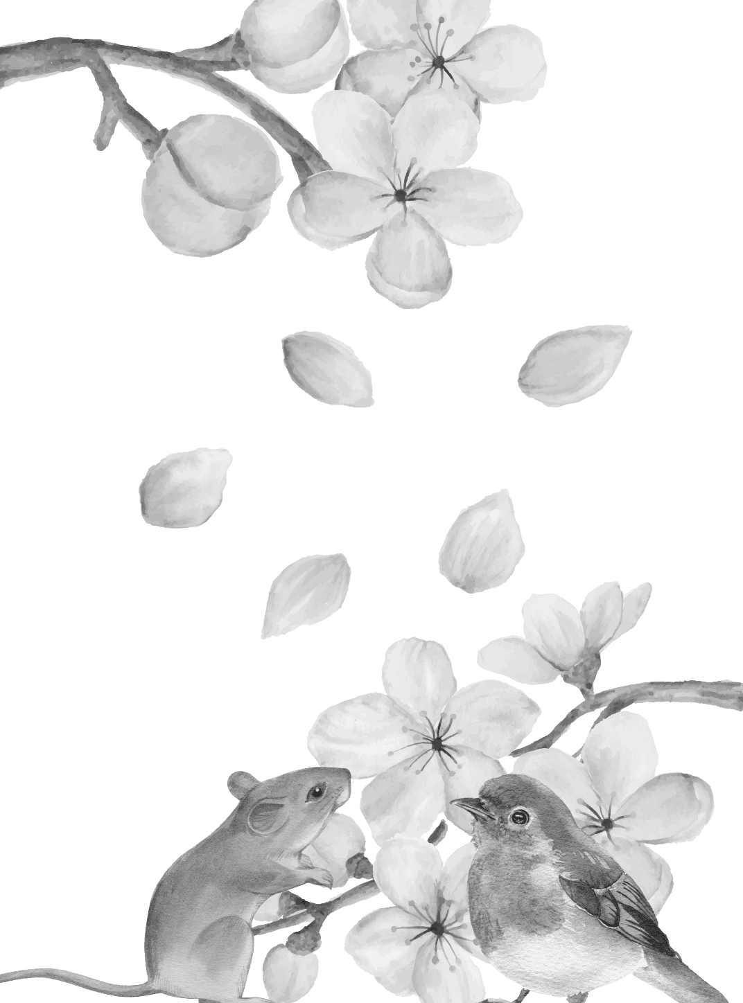 Sakura mouse & bird for Kobo Clara wallpaper featuring mouse and bird and more