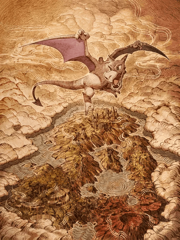 Aerodactyl by danciao for Kindle Paperwhite e-reader wallpaper or screensaver featuring dragon and island and more