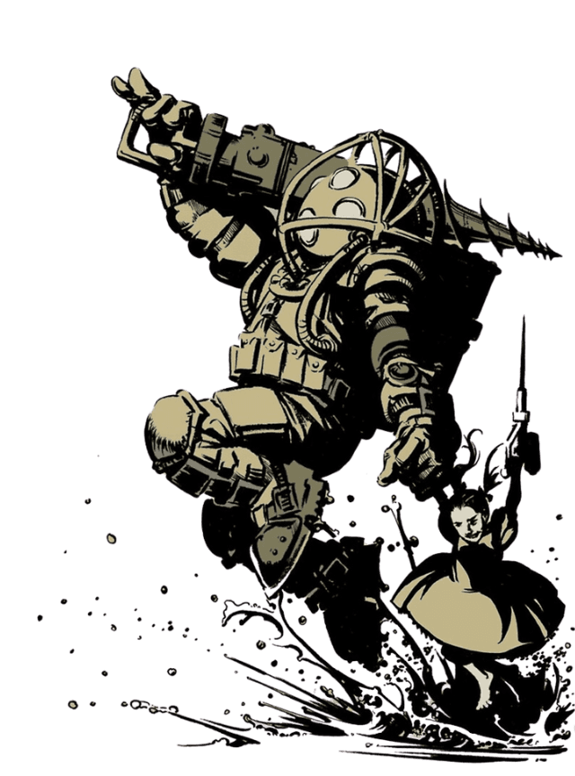 Big Daddy & Little Sister for Kindle Paperwhite e-reader wallpaper or screensaver featuring diver and girl and more